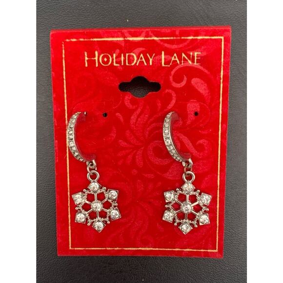 NWT Holiday Lane Silver Tone Clear Rhinestone Snowflake Dangle Pierced Earrings - Picture 1 of 4